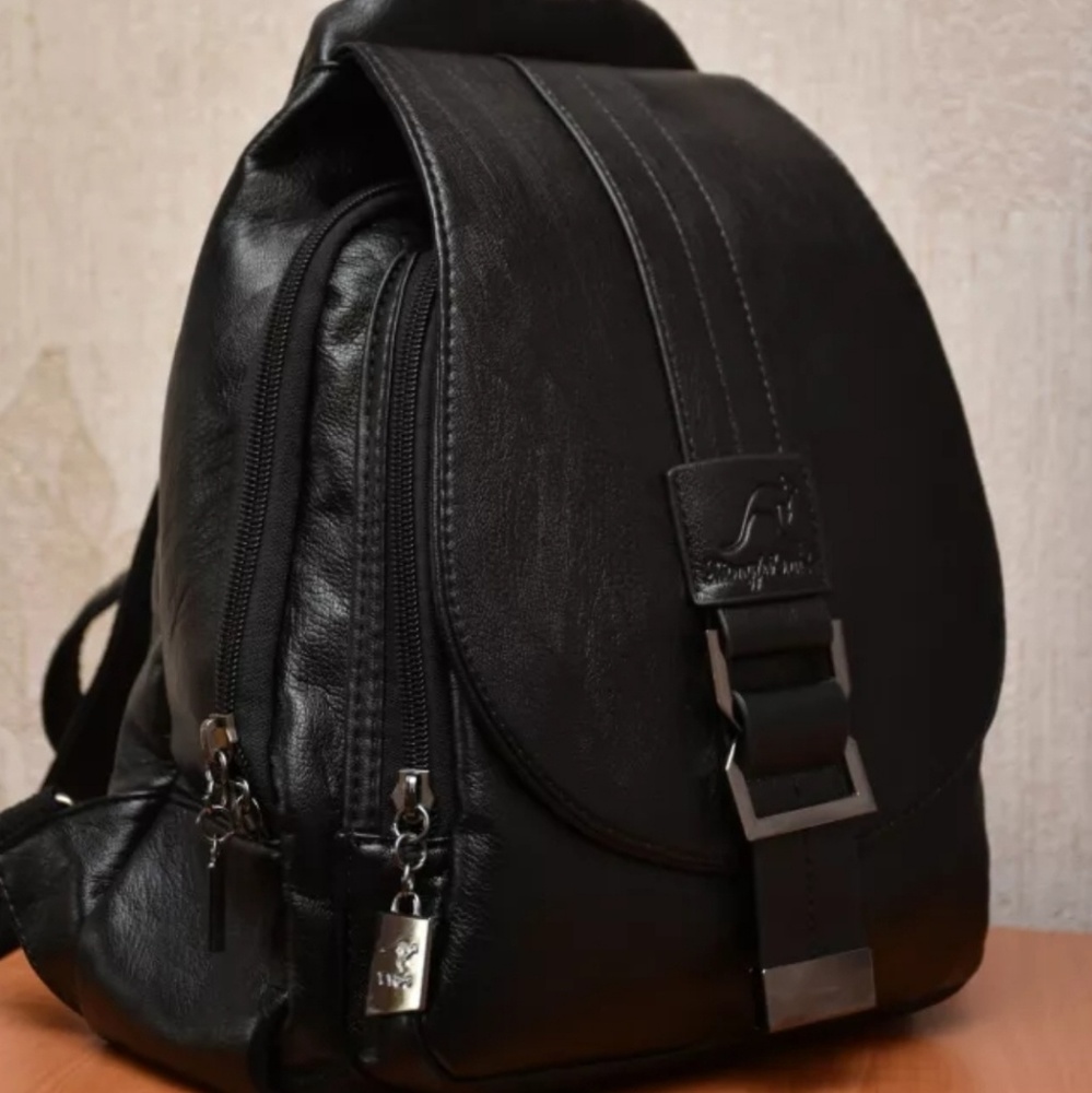 Genuine Leather Rustic Black Backpack Purse